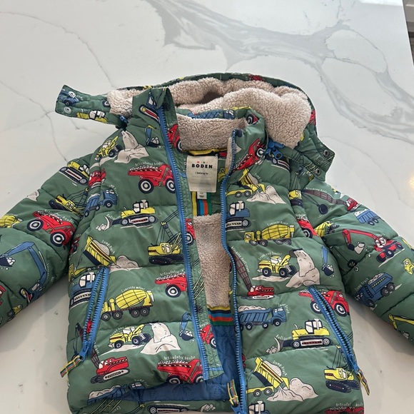 Boden Other - Boden Kids' Green Jacket with Colorful Vehicle Design